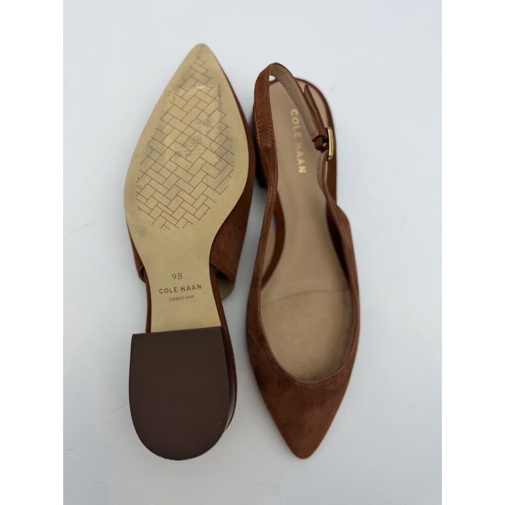 Cole Haan Suede Slingback Heels Pointed Toe Block Heel Brown Women's 9B - Picture 7 of 9